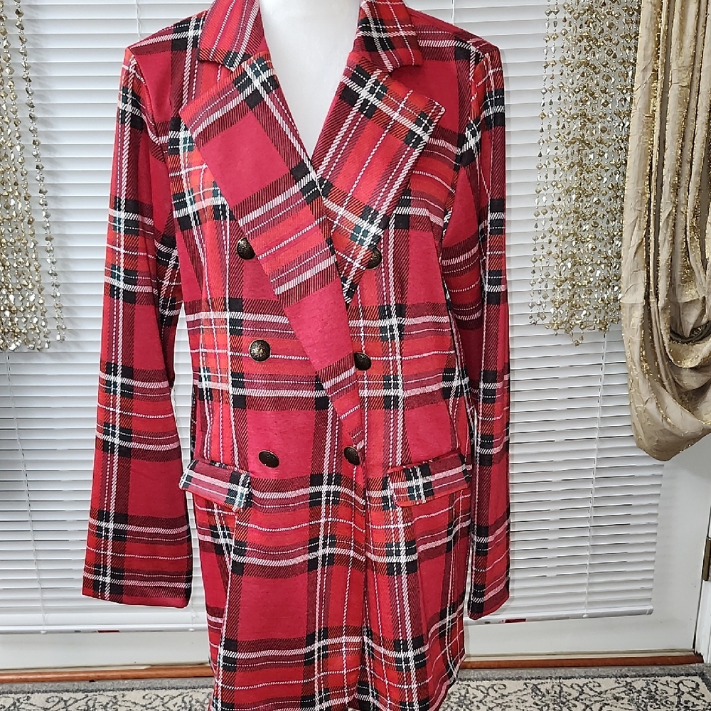 Maurices Red and Black Plaid Blazer Dress